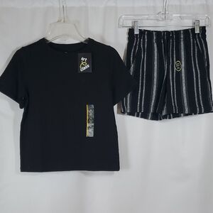 Art Class Bundle Of Short Sleeve T-shirt & Striped Shorts ~ Black SZ S